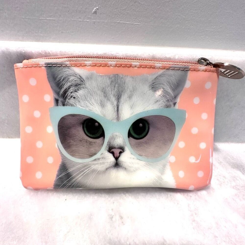 Aldo Cute Girl's Kid's Mini Wallet Coin Purse Zip Cat Details Polka Peach OS
